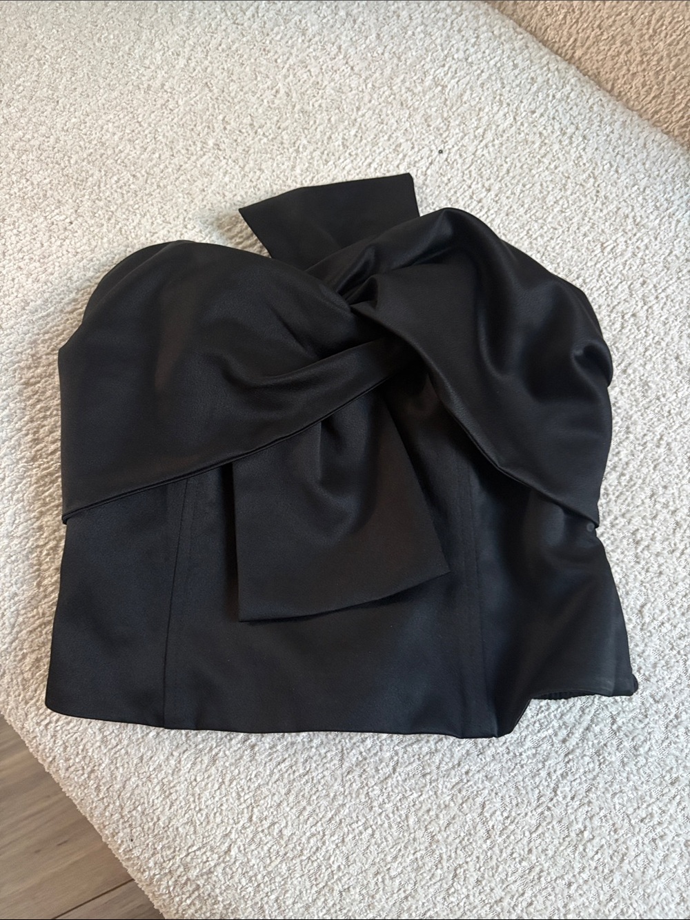 Strapless Black Twist-Detail Satin Top